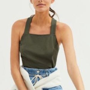 Women’s Anthropologie army green seamed cross-back tank